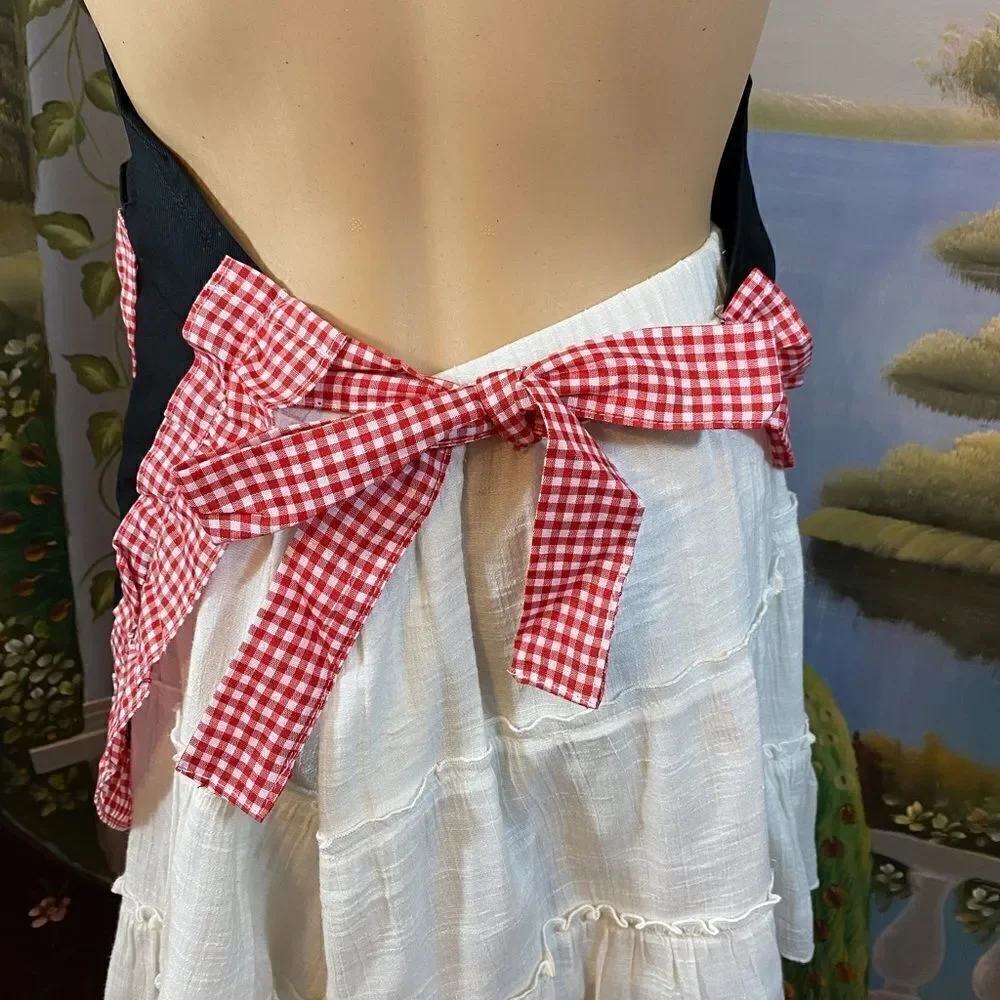 Gorgeous apron Black with Red & White Check Bows & Ruffles